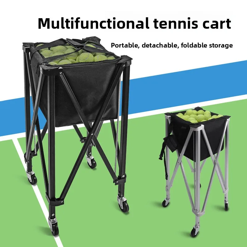 Carrito de Tenis Plegable de Aleación de Aluminio, Carrito de Tenis Móvil Portátil, Carrito para Entrenador, Cesta para Recoger Pelotas de Tenis