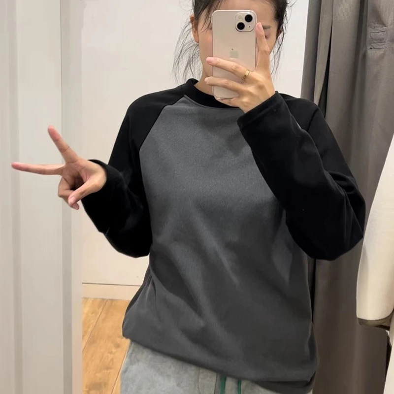 

Двусторонняя бархатная футболка Long Sve Base irt Color Blo, теплая свободная температура, осень-зима, мужская и женская футболка для пар