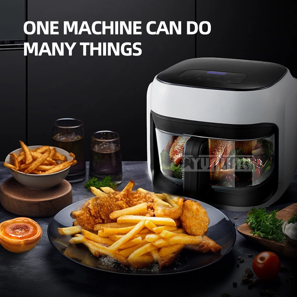 8L Household Multi-Functional Deep Frying Large Capacity Visual Air Fryer 1200W Intelligent Air Fryer