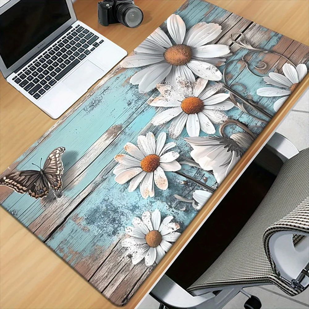 Artistic wooden board daisy Mousepad, Keyboard Gaming Accessories Mouse Mat, Office Computer PC Gamer Laptop Desk Mat
