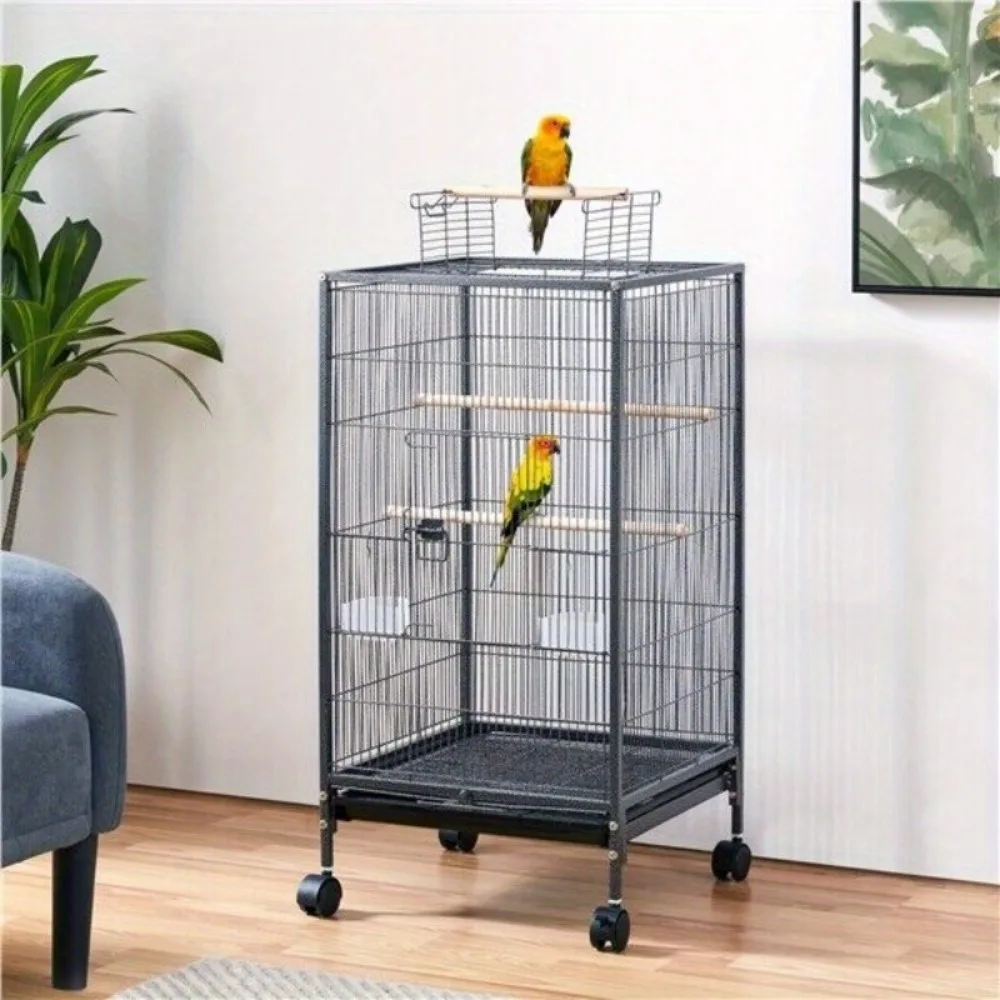 

40inch Metal Parakeet Cage Cockatiel Cage Open Top Bird Cage with Rolling Stand