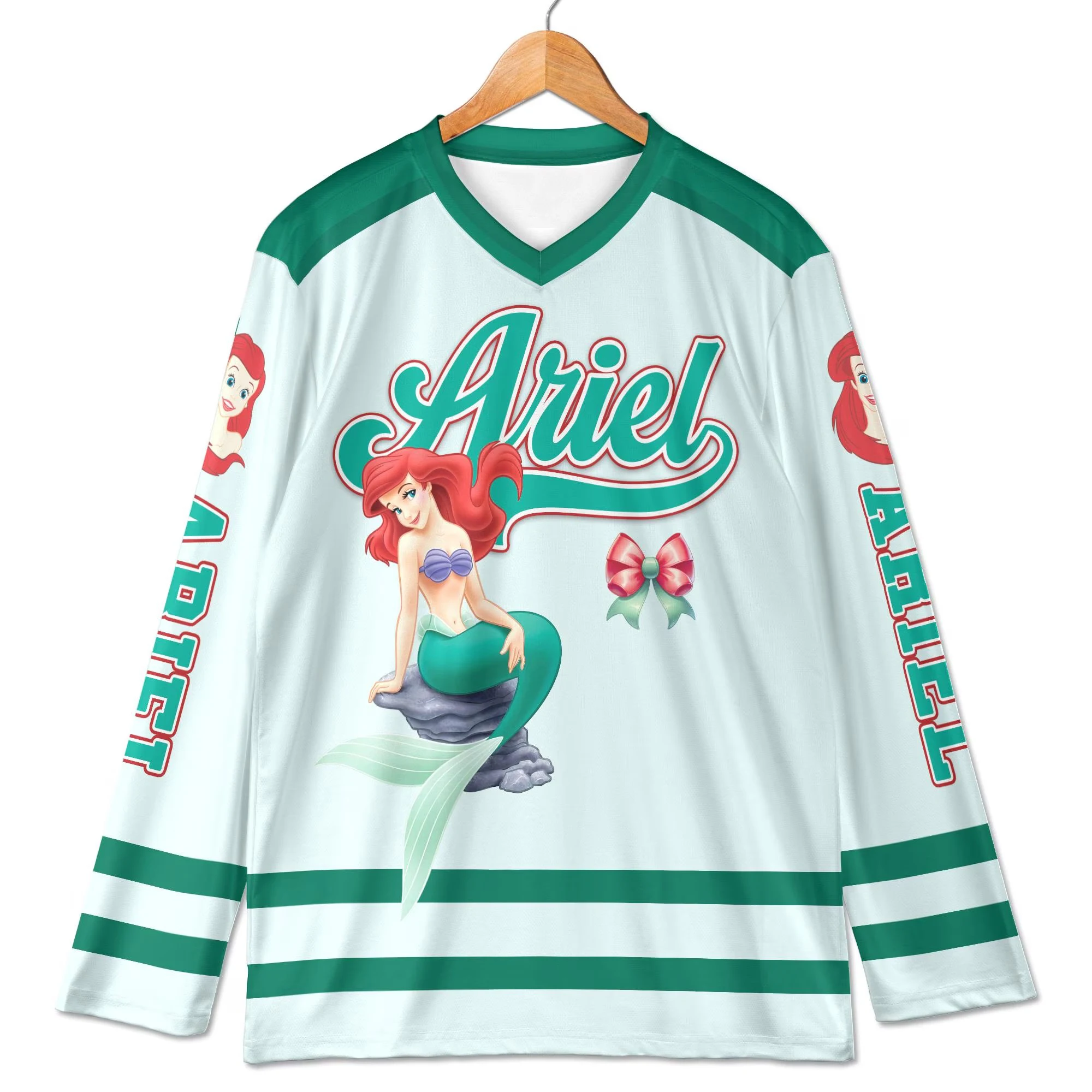 Disney Kleine Zeemeermin Hocky Speler Jersey Atletisch Volwassen Kinderen T-shirts met lange mouwen Ademend Sneldrogend Comfortabel Zacht Rekbaar