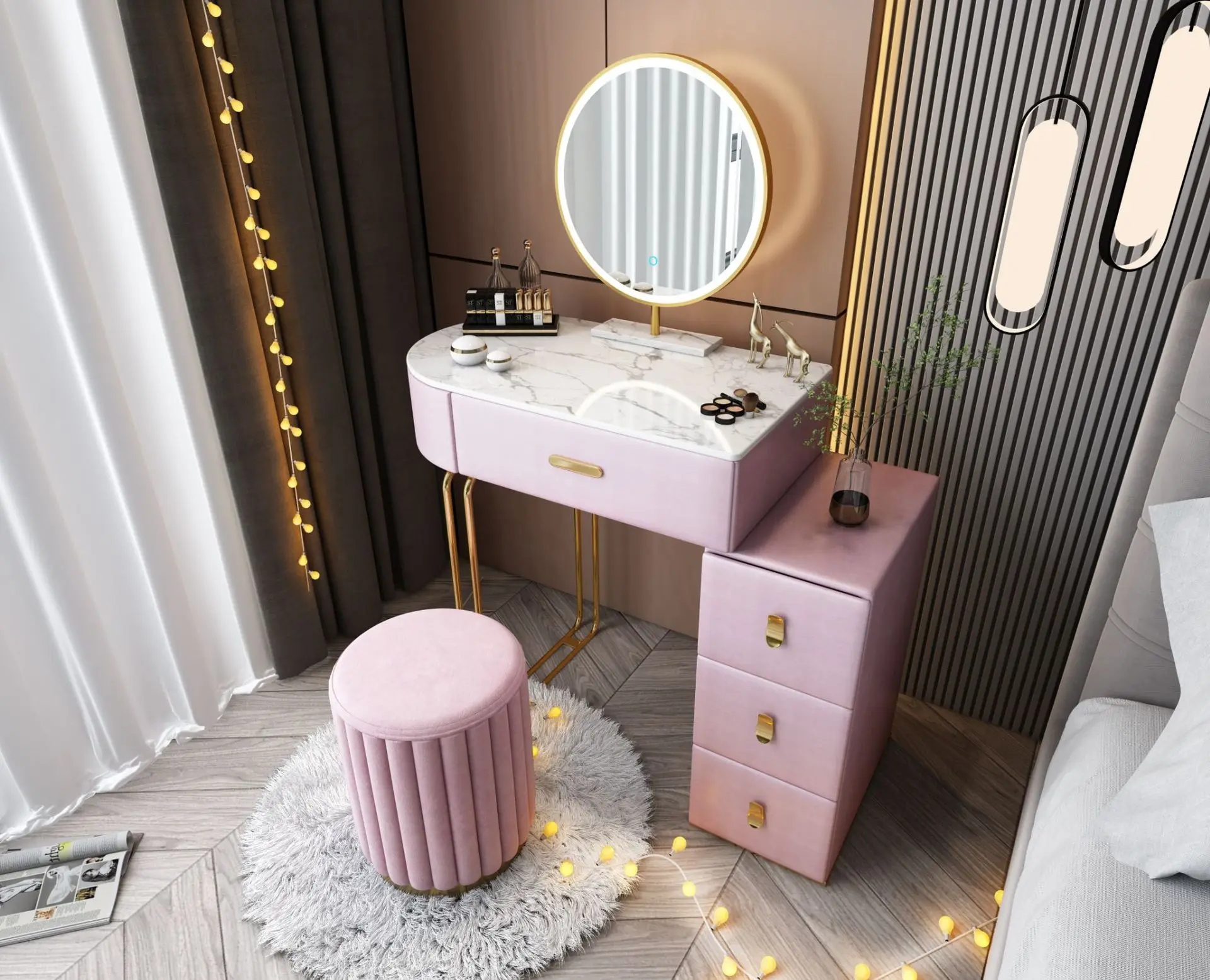 Makeup Vanity Desk With Chair And Lighted Mirror Dressing Table With 3 Drawers Makeup Vanity Cabinet For Bedroom Furniture