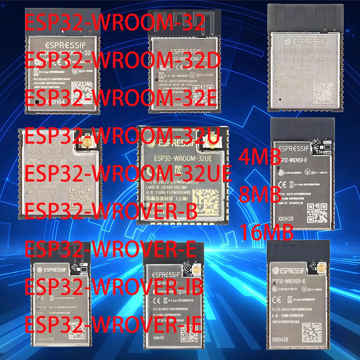 1PCS ESP32 NEW Original ESP32- WROOM WROVER -32 -32D -32E -32U -32UE -B -IB -E -IE 4MB 8MB 16MB WiFi Bluetooth Module N4 N8 N16