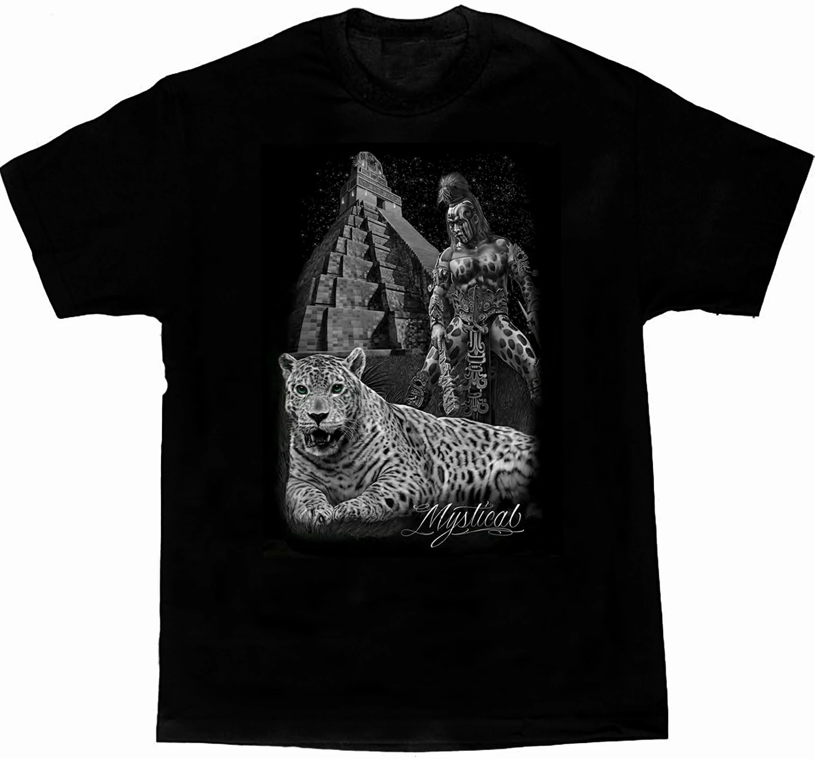 

Mystical Aztec Warrior Mayan Pyramid T-Shirt 100% Cotton O-Neck Summer Short Sleeve Casual Mens T-shirt Size S-3XL