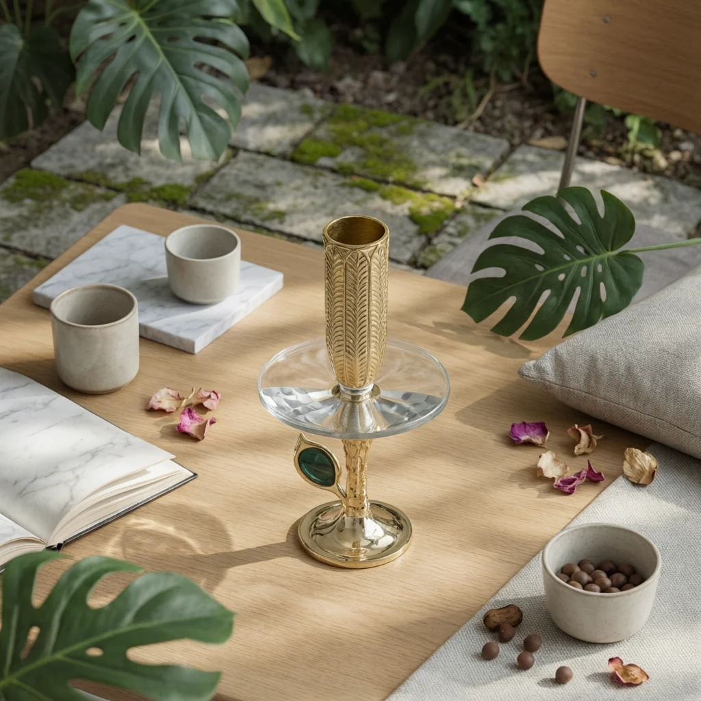 Candlestick Holder with Marble Base Slender Candle Holder with Marble Base Decorative Luxurious for Entryway, Living Room