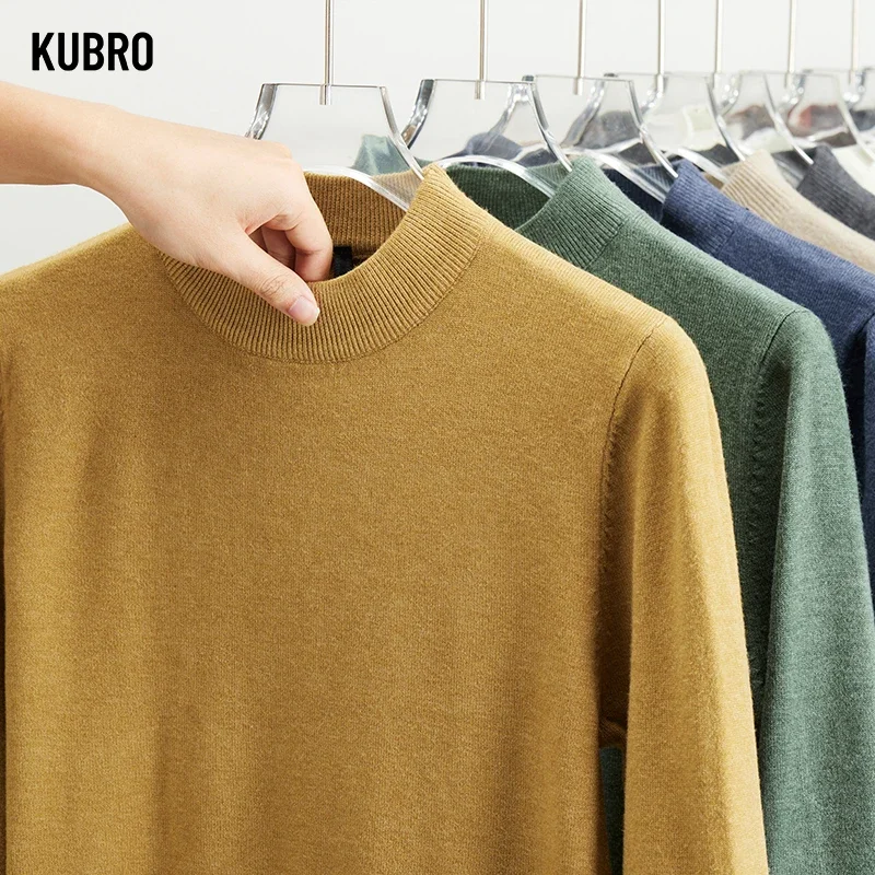 KUBRO High Quality Elastic Sweater Men\'s Cotton Cashmere Bottom Shirt Autumn Winter Tops High Man Casual Long Sleeve Turtleneck