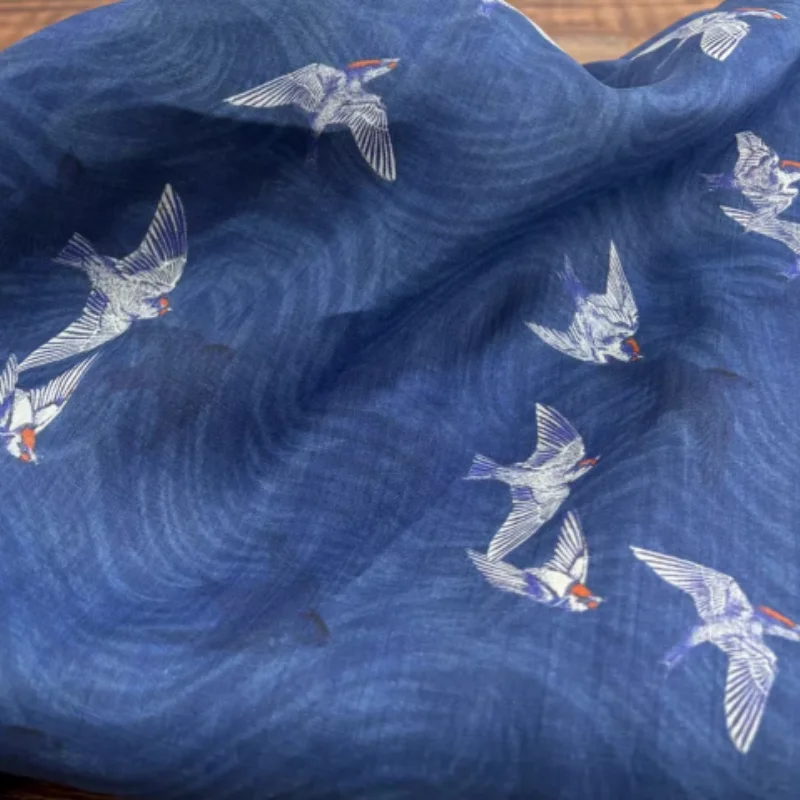 

Blue handmade DIY Ramie Fabric For Breathable Shirt Dress Clothing Cloth Fabric