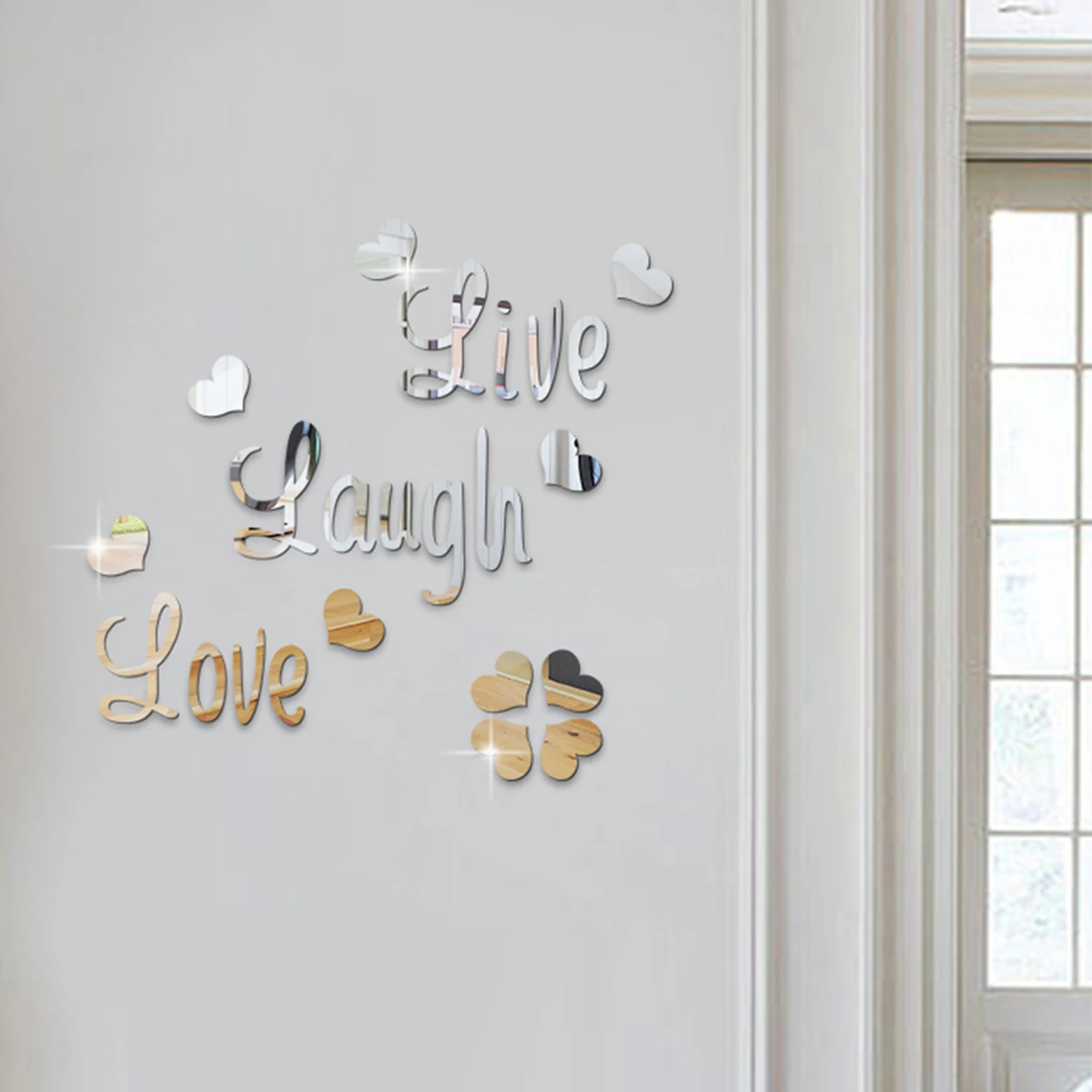 Live Love Laugh Peach Heart English Proverbs Letter Mirror Wall Stickers Decoration Accessories Suitable For Lliving Room