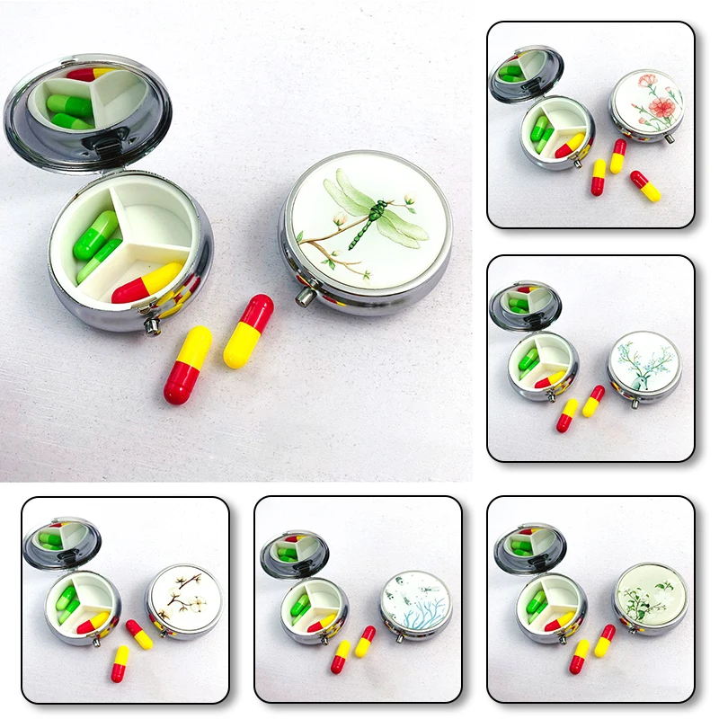 New Portable Small Tablet Pill Box Medicine Organiser Dispenser Storage Case Stainless Steel Round Pill Boxes Pill Candy Box