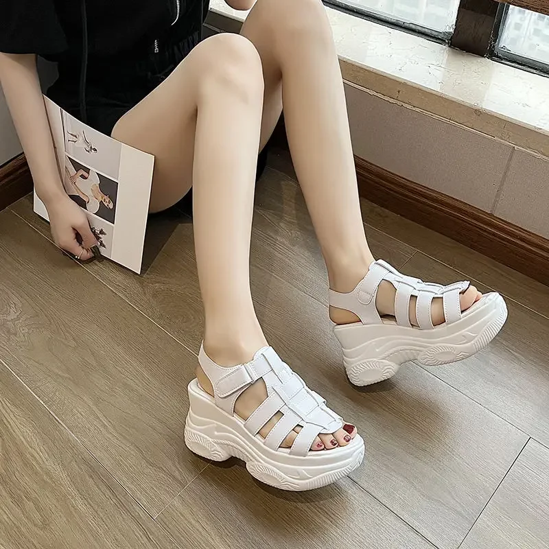 Roman Style Summer 2024 Ladies Shoes Buckles Open Toe White High Heels Wedges Heel Sandals for Women Platform Footwear Original