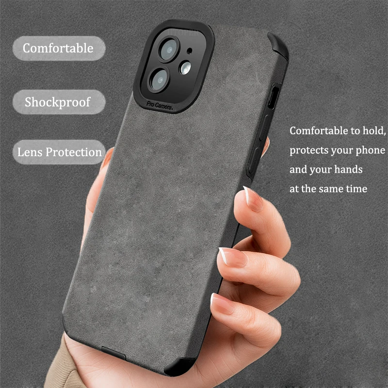 Luxury Tumbled Leather Soft IPhone 16 Phone Case For IPhone 16 15 14 13 12 11 Pro Max Plus Lens Protection Back Shockproof Cover