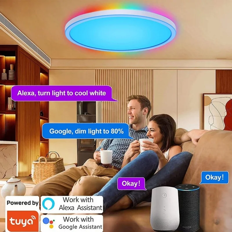 Tuya APP Smart ceiling light 30W40W RGB LED light Alexa voice control application Google Home and Bedroom decorative light gloss