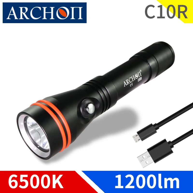 Archon C10r Portable Usb Recharging Battery Scuba Diving Flashlight Torch 1200 Lumens Chip Underwater Waterproof 100m Lamp 18650