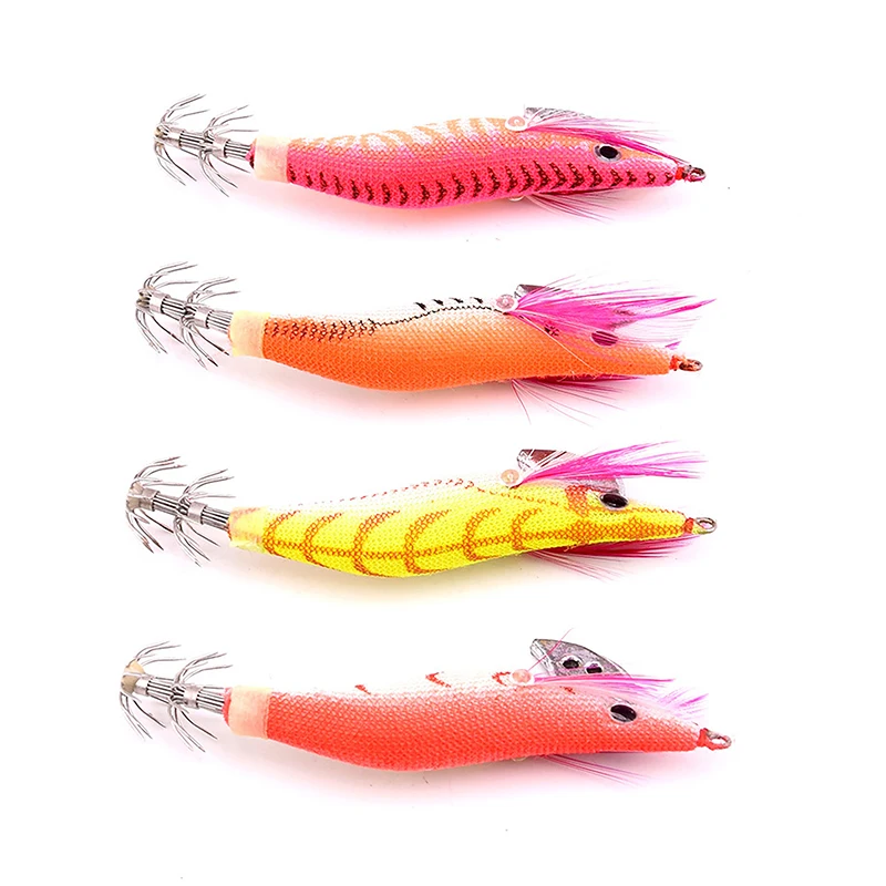 Luya Bait 9 Color 2.0# Luminous Wooden Shrimp 8Cm/8G Squid Hook Bait Knife Back Shrimp Squid Needle