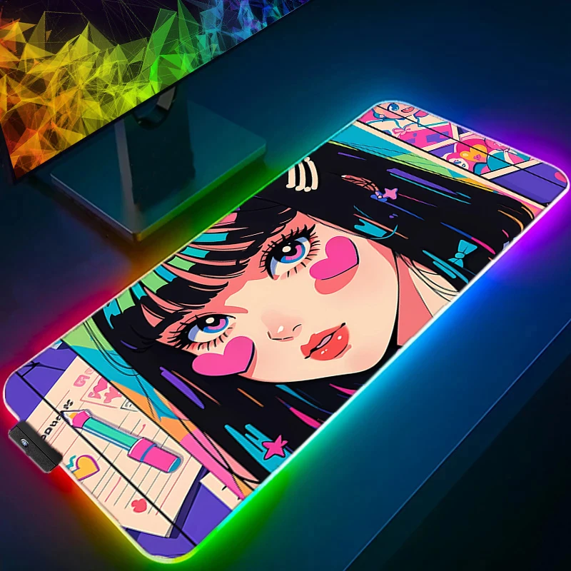 

RGB LED Gaming Mouse Pad Multi Size Table Keyboard Pad Anime Girl Mousepad Computer Play Mat Classic Rubber Mausepad Desk Mat
