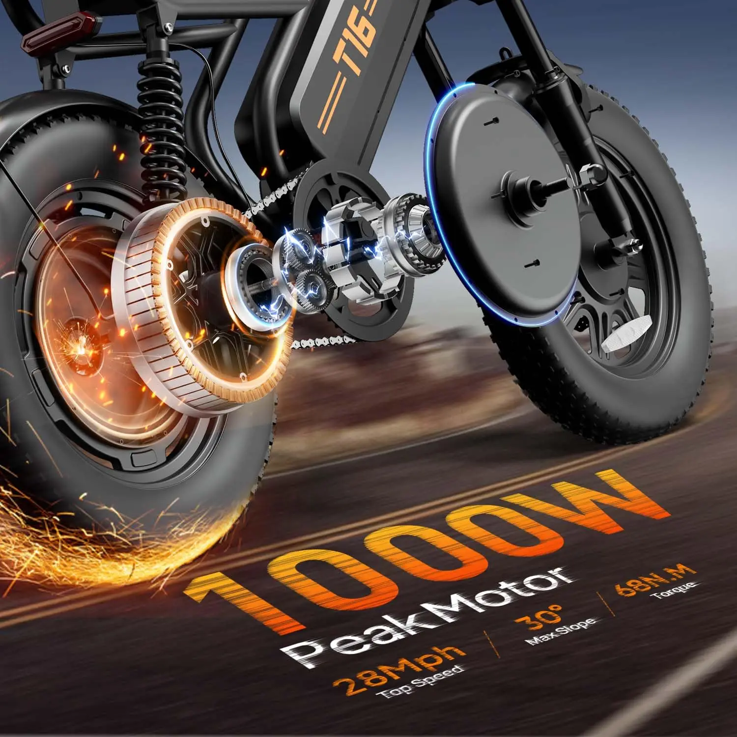 Electric Bike Adults 1000W Peak 48V 13AH Battery 20+MPH 16