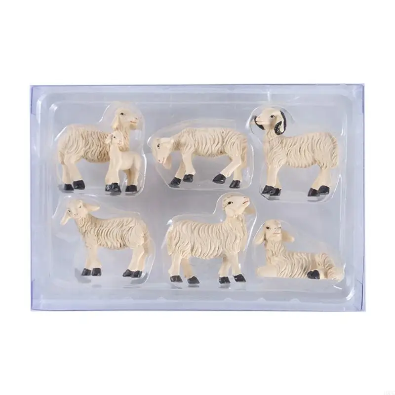 

16FC 6pcs Sheep Micro Landscape Figurine Ornaments Resin Statue Craft Dollhouse