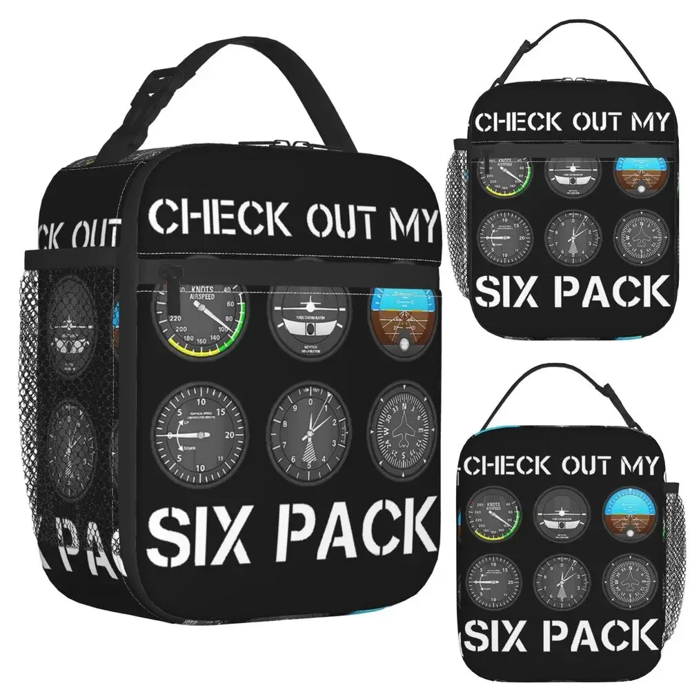 Funny Pilot Top Airplane Six Pack Flight Instruments Insulated Lunch Bag Women Kids Leakproof Food Boxes Thermal Lunch Box Tote