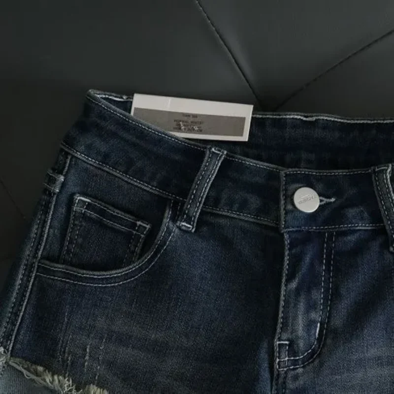 American Retro Hottie Denim Super Shorts Pantaloni arricciati a vita bassa da donna Pantaloni caldi attillati elastici