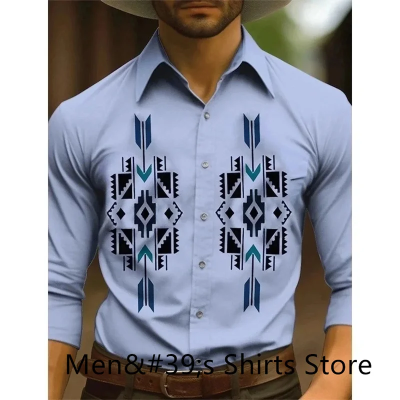 

Vintage Men's Shirt 3D Printing Western Cowboy Shirt Casual Fashion Daily Vacation Long Sleeve Shirt Hawaiian Men's Clothing