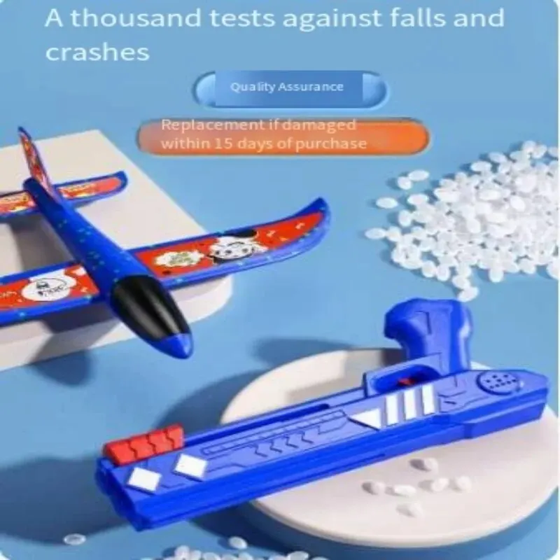 Catapult Foam Plane Gun Fire Outdoor Sports Hand Toss Flying Glider Toy Boys GGirls