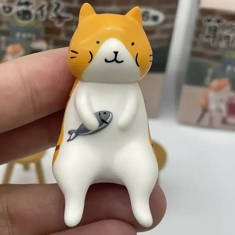 Anime figura adivinhação gato caixa cega bonito gato figura de ação com fezes kawaii mesa decoração brinquedo colecionável presente do festival ﻿