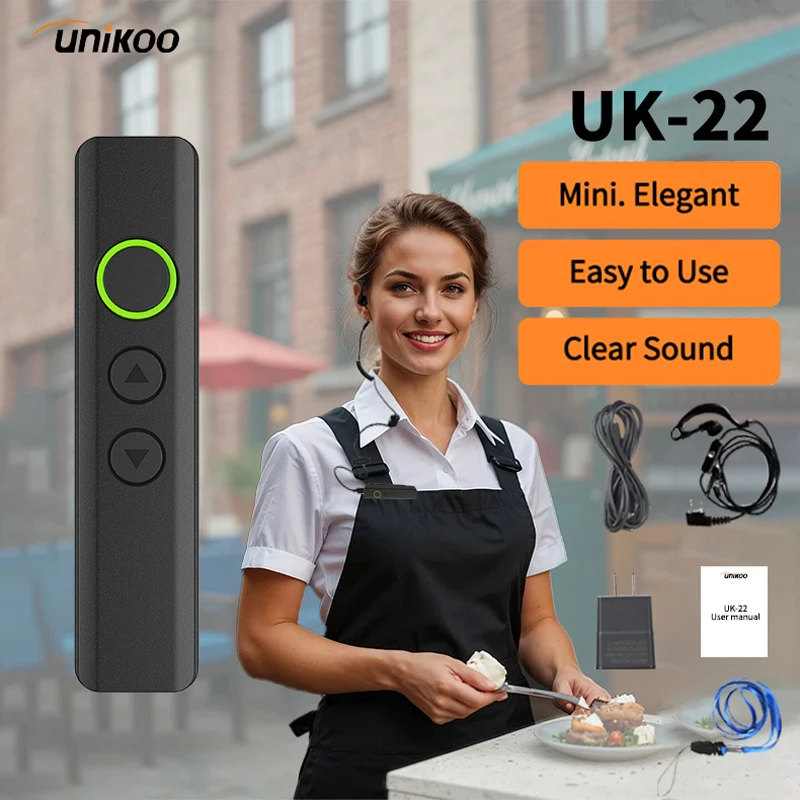 UNIKOO UK22 Super Mini Walkie Talkies Two Way Radio Portable FM Handsfree Collar Clip Transceiver with Earphone for Camping Cafe