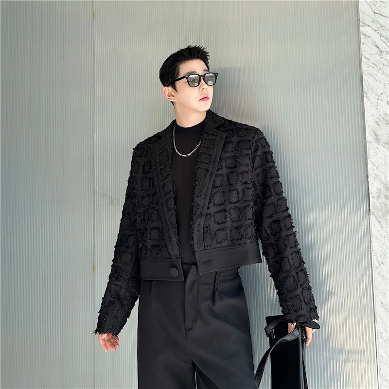 

Spring Faion ort Men's Coat Tassel Design Personali CleanFit Suit Casual Stand Fit Polyester No Ironing Needed