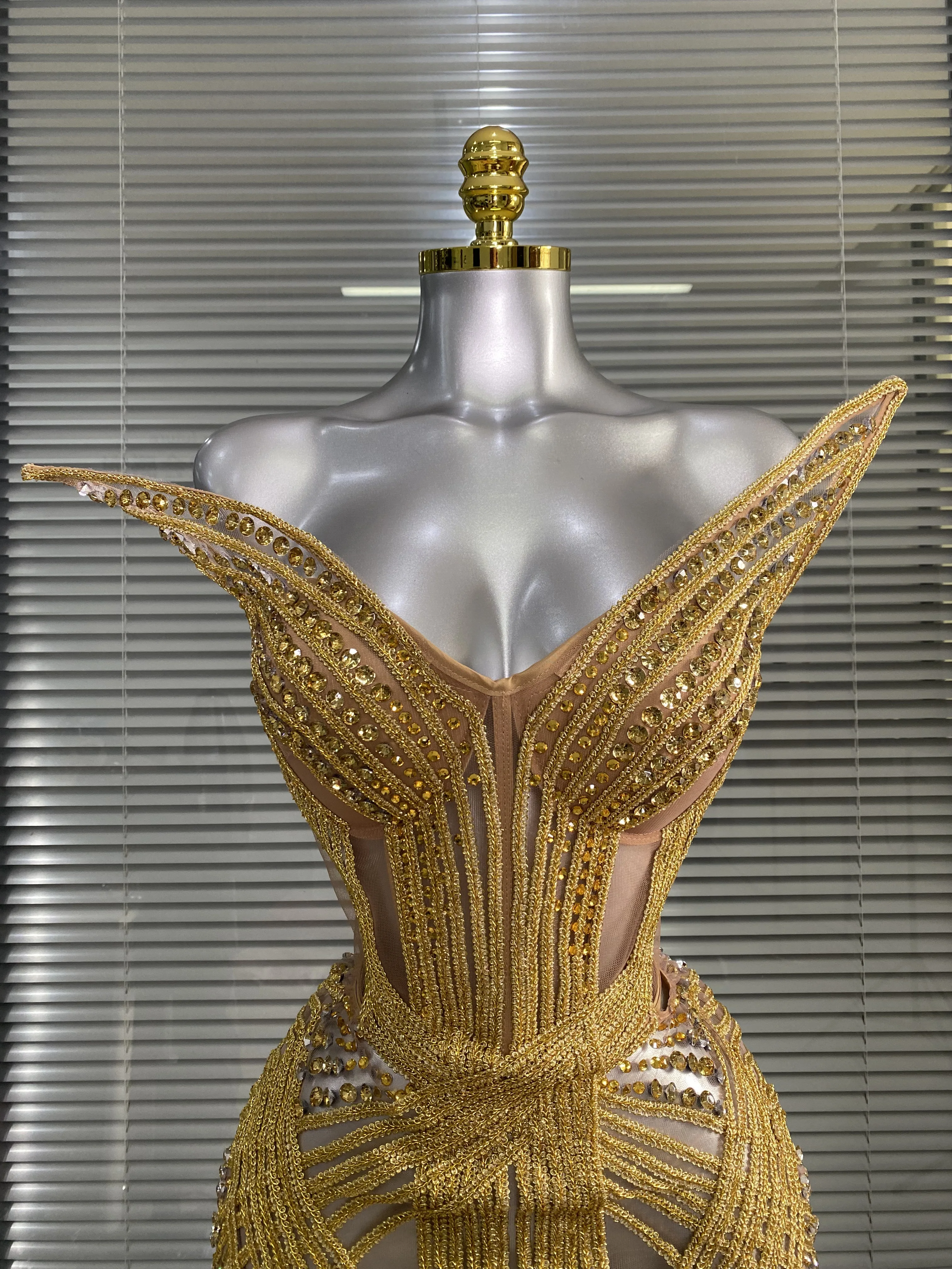 Women Sexy Two Pieces Set Gold Fancy Night Club Skirt Suits Singer Dancer Stage Performance Costume Outfits