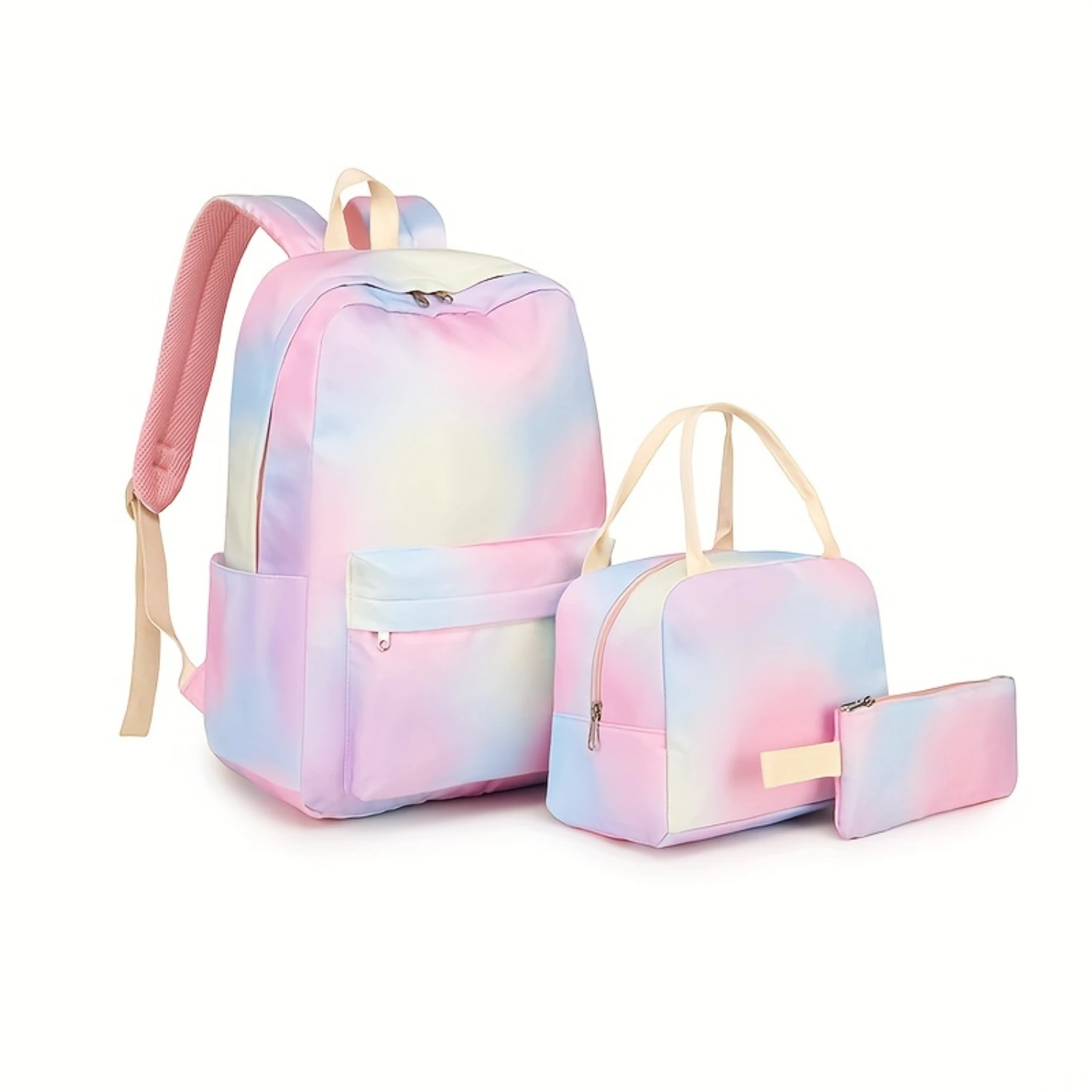 Classic Gradient Color Design Bag Set, School Backpack with Lunch Handbag & Clutch Pouch Set