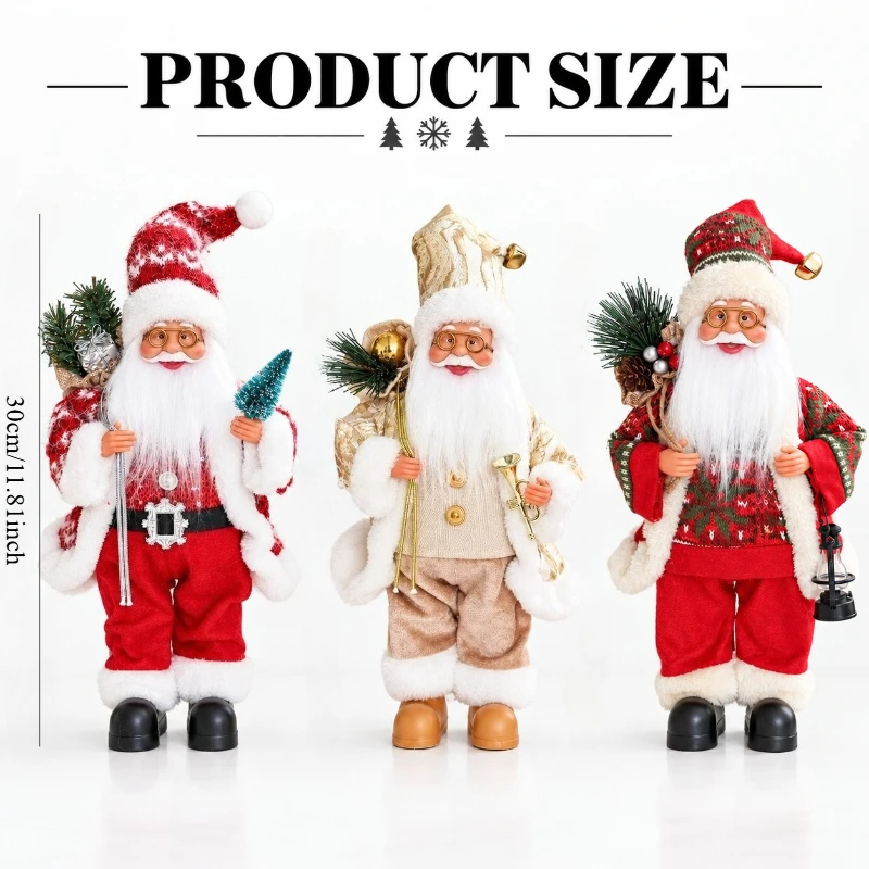 1PC Santa Claus decoration ornament, festive red tree/lantern/golden gift bag standing old man ornament, festive decoration