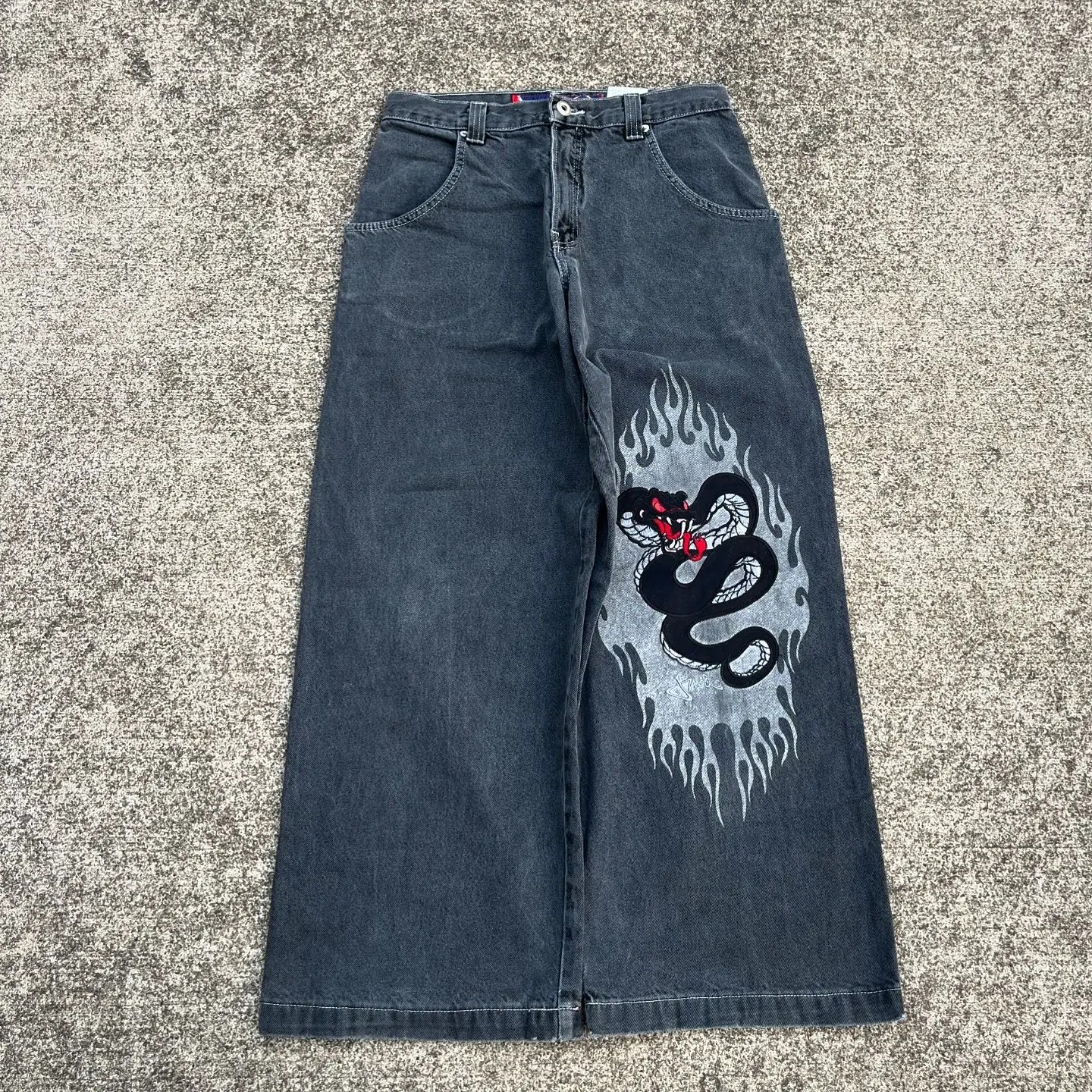 

Harajuku 2024 New Fashion JNCO Baggy Jeans Hip Hop Rock Embroidery Retro High Waist Wide Leg Jeans Pattern Men Women Streetwear