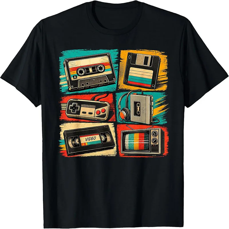 Retro 80s Tech Nostalgia Cassette Floppy Disk Game Controller Vintage T-Shirt