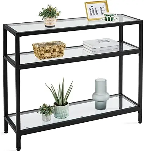 

39.5" Console Table with 3 Shelves,Tempered Glass Sofa Table, Modern Entryway Table with Metal Frame for Hallway Living Roo