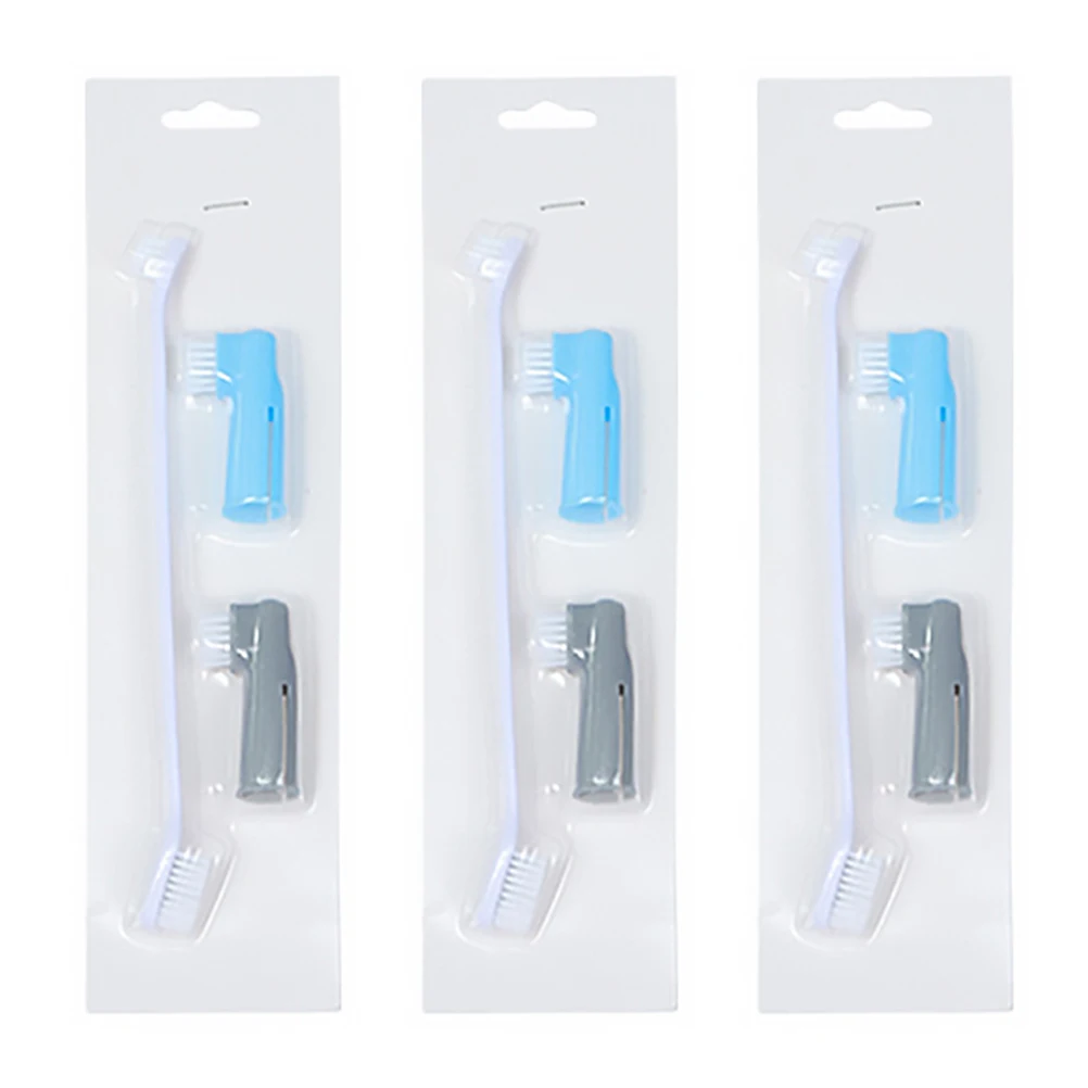 Juego de cepillos de dientes para perros y gatos, cepillo de doble cara, herramienta de limpieza de dientes de plástico, 6 dedos, 3 uds.