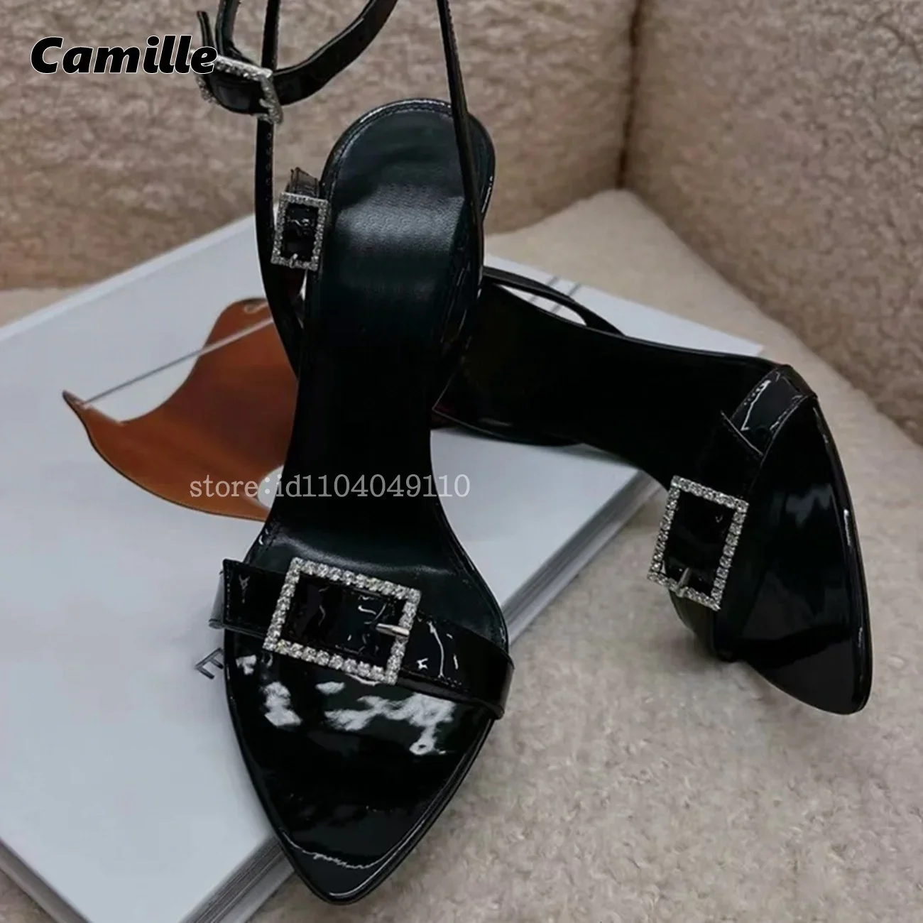 

Підошва из овчины, одно слово, ремешок на щиколотке, пикантные туфли на высоком каблуке с открытым носком, размер 34–40, универсальные сандалии, роскошная обувь для вечеринок со стразами