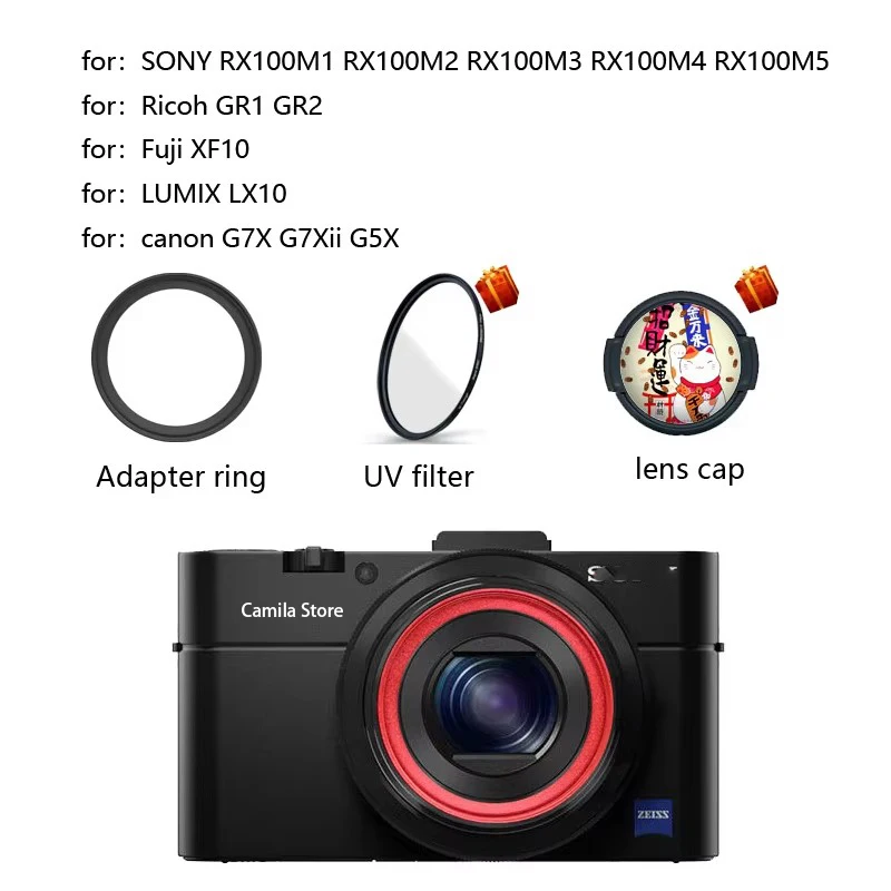 Aluminum Filter Adapter Ring for Sony RX100 II III IV M1 M2 M3 M4 RX100V RX100M5 Series Camera Accessories QX100 lens 40.5mm UV