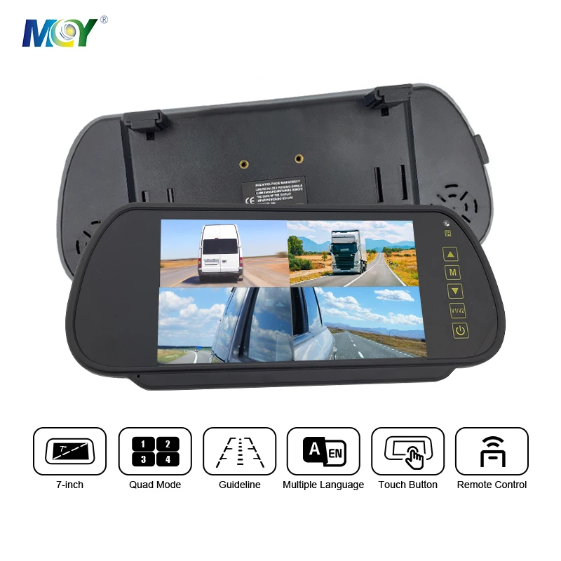 Hot Sale 4 Channel Quad Image 7'' Full Screen Car Mirror  Lcd in Rear View Mirror