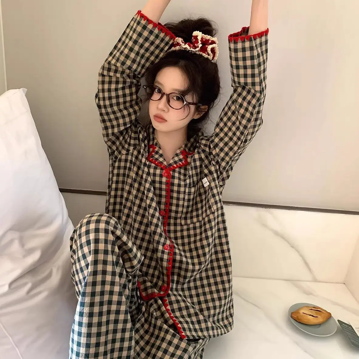 Pjs Setwomen's Pajama Setwomen's Spring and Autumn Pajamasfashionable Home Clothes, Pajamaskorean Contrasting Colorscute