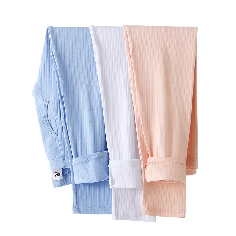 Men Cotton Ribbed Thermal Long Johns Thin Light Warm Base Layer Pants Elastic Cuff Soft Breathable Winter Under Trousers