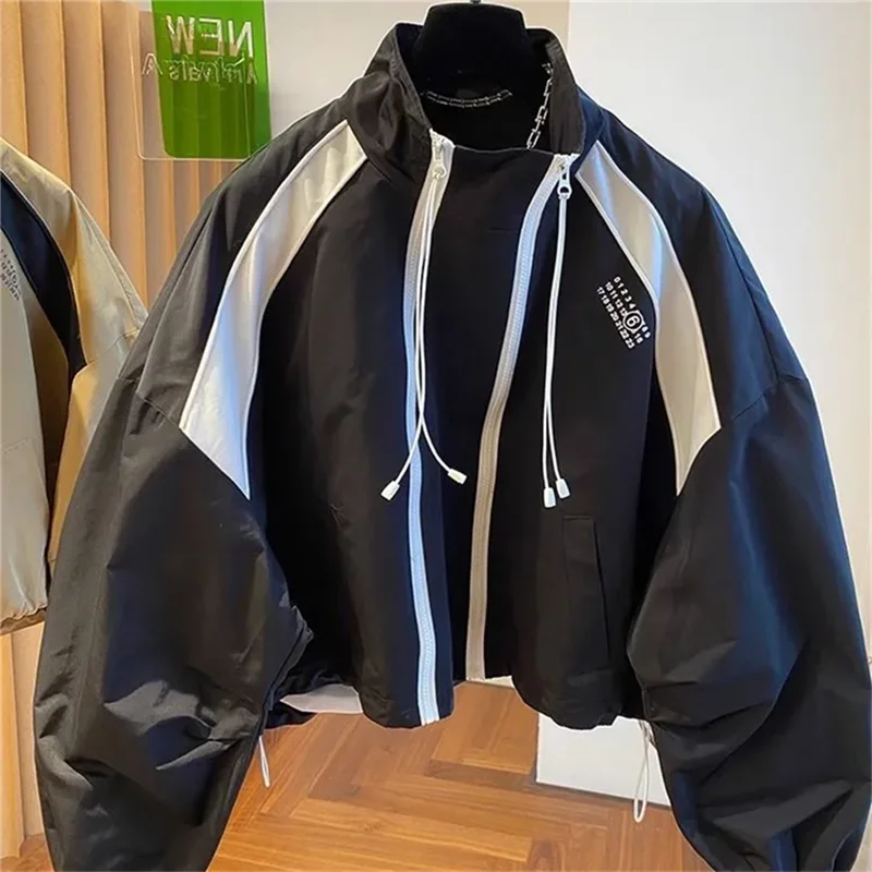 Chaqueta corta de diseño para mujer, abrigo informal holgado con cuello alto y cremallera, prendas de vestir exteriores para primavera y otoño, novedad de 2024