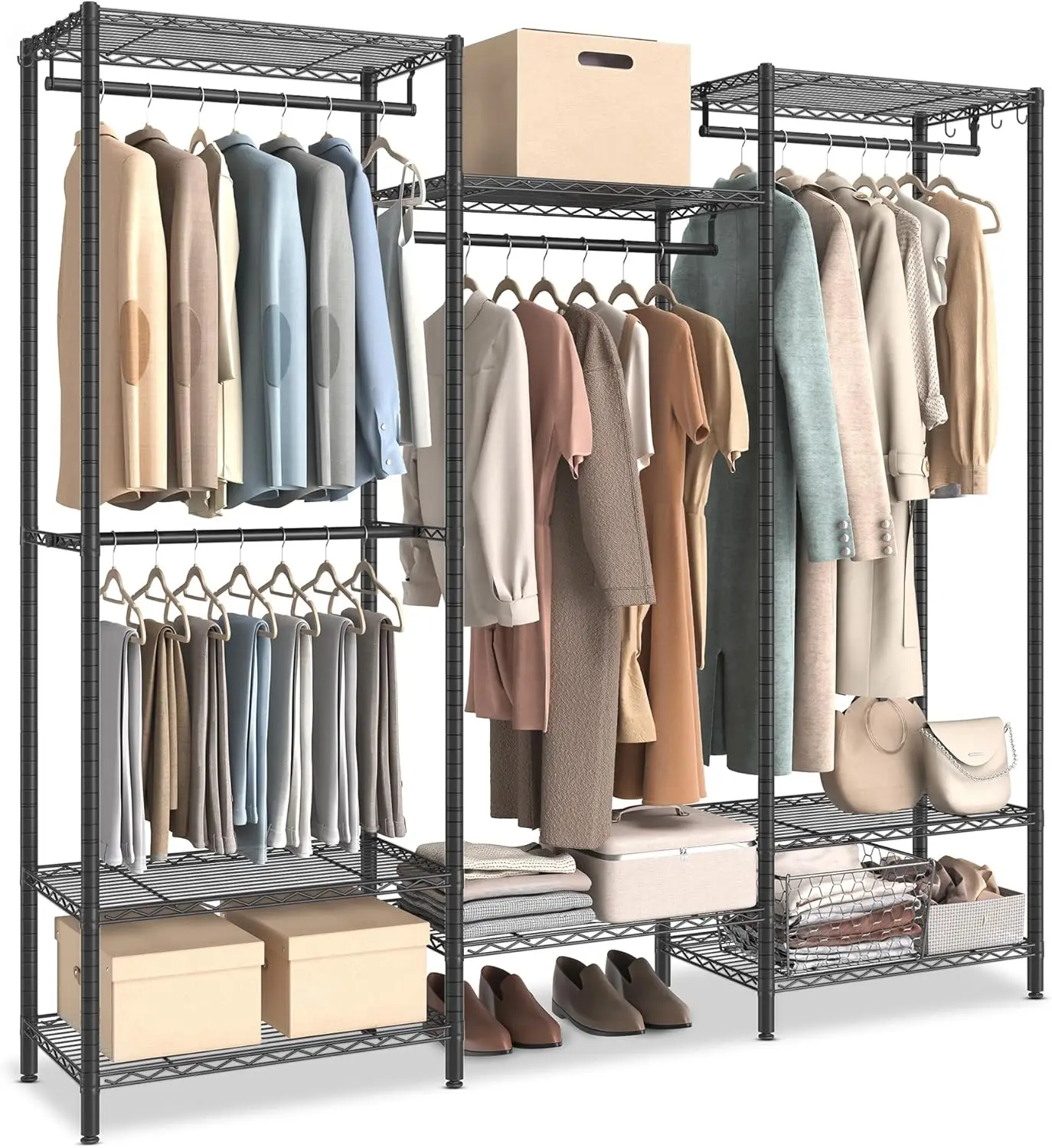 SONGMICS Portable Wardrobe Closet Heavy Duty Clothes Rack, Freestanding Closet Organizer, Metal Garment Rack with Adjustable