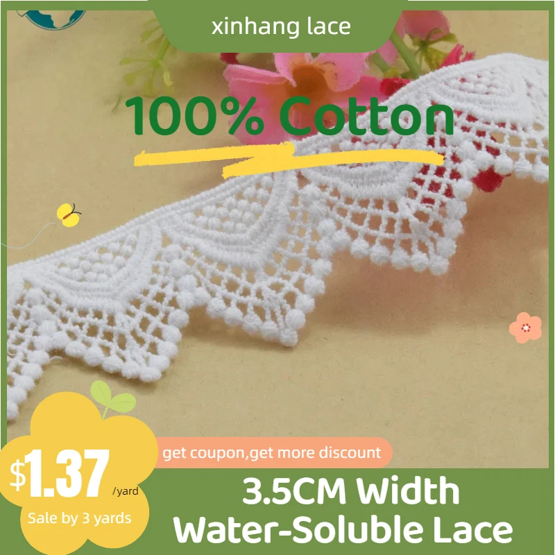 3 ياردة 3.5 سنتيمتر الأبيض 100% القطن التطريز الدانتيل الفرنسي شريطة من الدانتيل النسيج جبر Diy الزخارف تشوه الحياكة الخياطة اكسسوارات # 3806