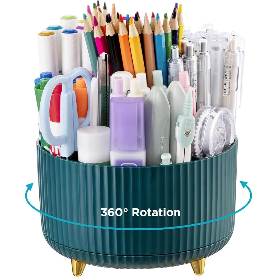 

Pencil Pen Holder for Desk 5 Slots 360° Degree Rotating Organizers and Accessories Desktop Storage Stationery Supplies Cute Pen