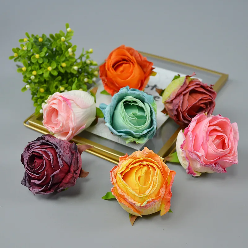 

50Pcs 8Colors 6CM Artificial Silk Fabric Rose Flower Bud Heads For Wedding Wall Arch Party Home Decoration DIY Hat Accessories