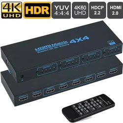 4K 60Hz HDMI Matrix Switch 4 in 4 out Matrix HDMI 2.0 Switcher Splitter Selector 4x4 Support EDID HDR10 HDCP2.2 for PC Loptop TV