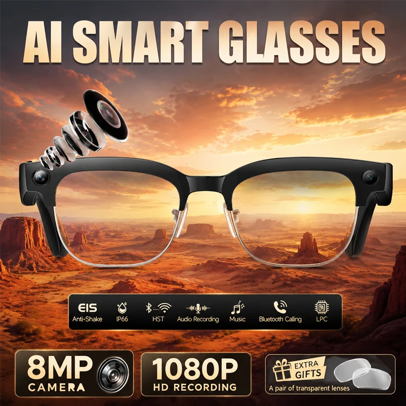 W630T AI Smart Glasses 800W HD Video 1080P Recording Al Intelligent Q&A WIFl Transmission 4GB Wireless Call Music Smart Glasses