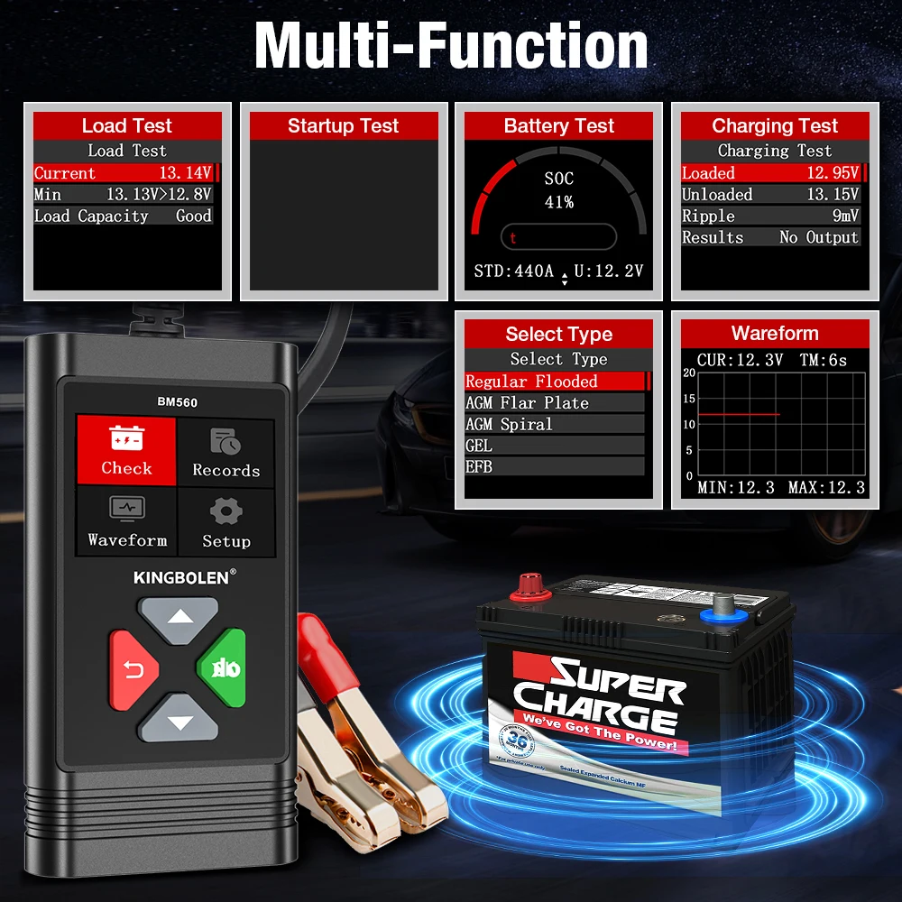 KINGBOLEN BM560 BM580 6V 12V Car Motorcycle Battery Tester 100-2000CCA Battery System Analyzer Charging Cranking Test Tools