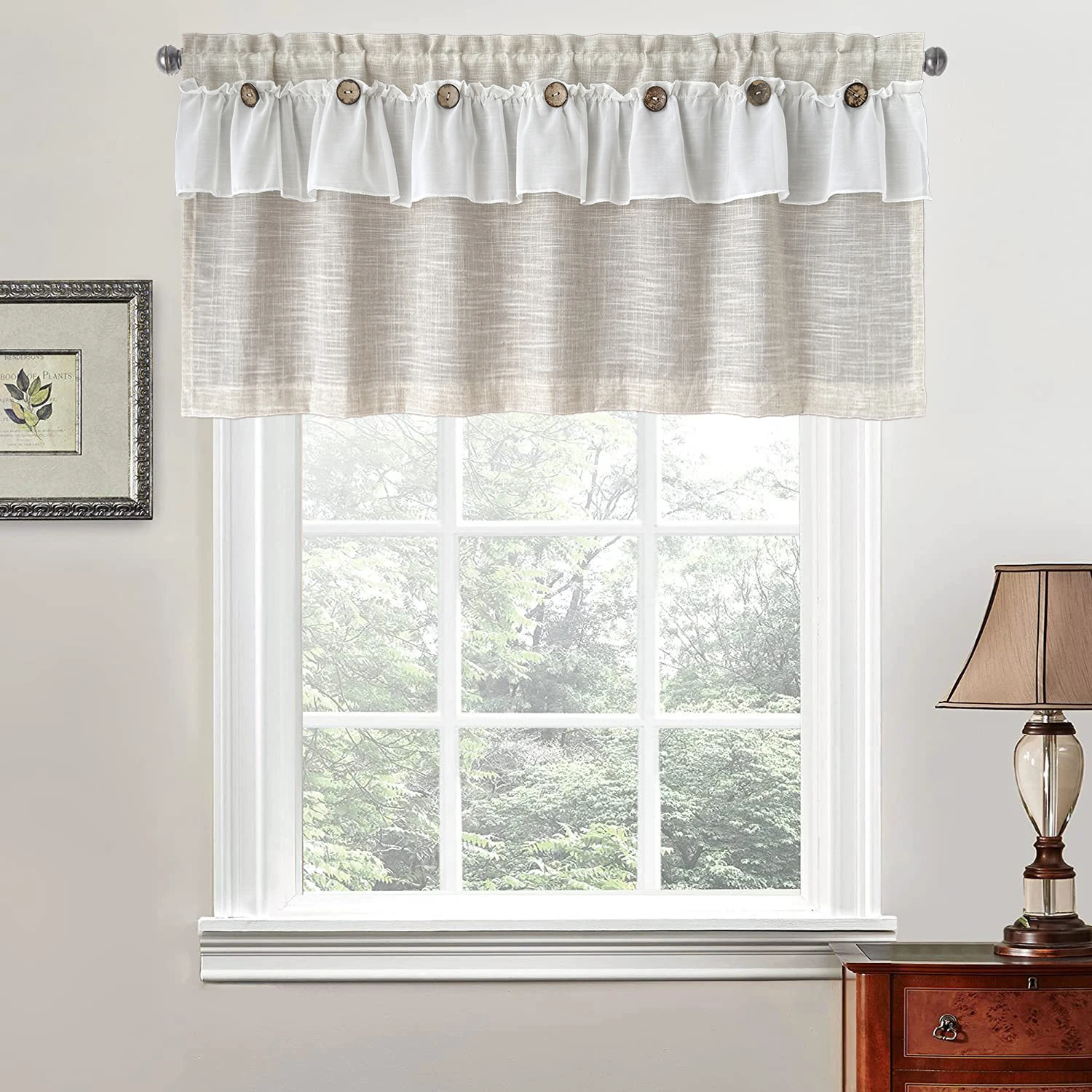 

1PC Retro Minimalist Solid Double Layer Short Curtain for Small Window Sheer Drape With Buttons Cafe Home Decoration Blinds